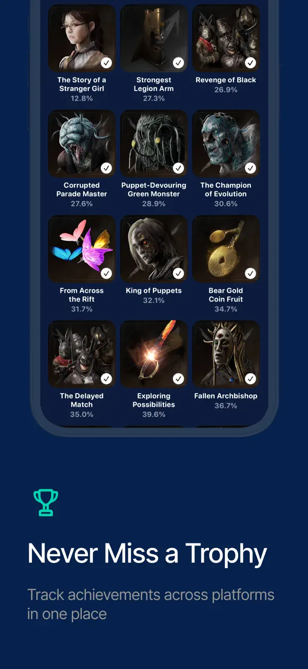 GameTrack trophies screen from the App Store listing.