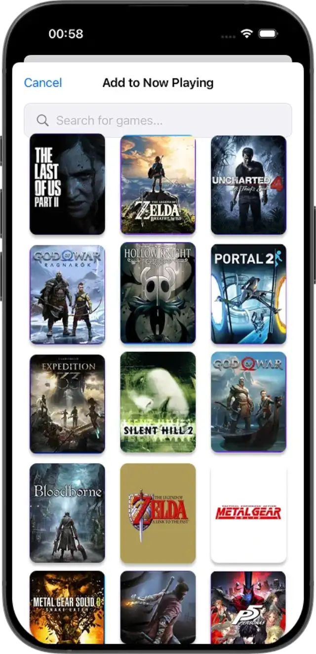 Video Game Tracker game search view.